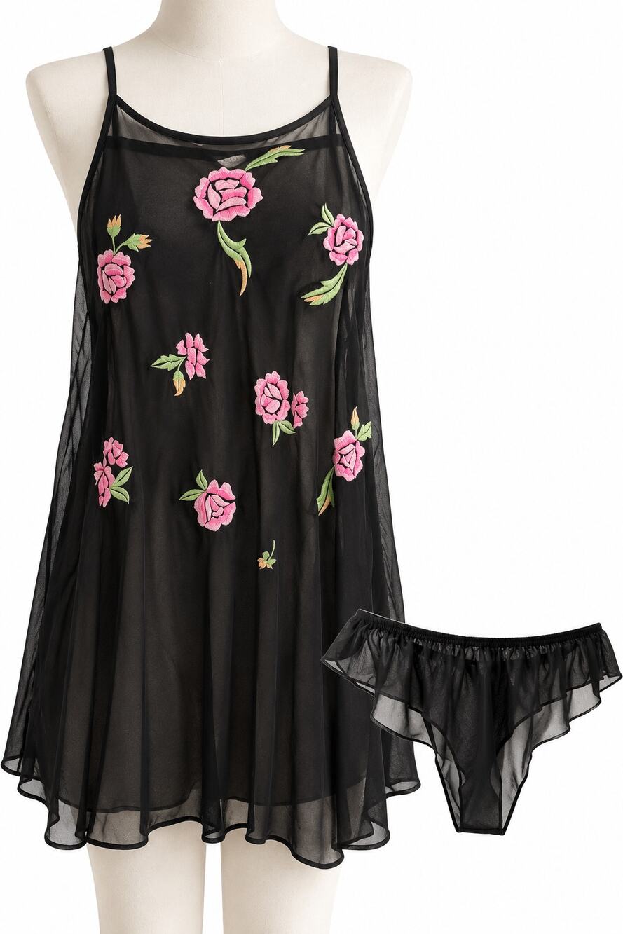Victoria’s Secret Collection 1997 Sheer Rose Embroidered Babydoll Panty Set Sm